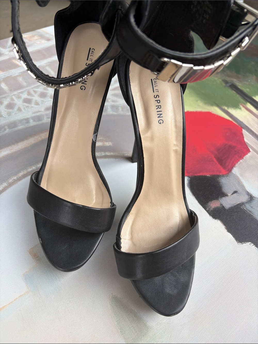 Call It Spring Black Open-Toe Ankle-Strap Block Heels
